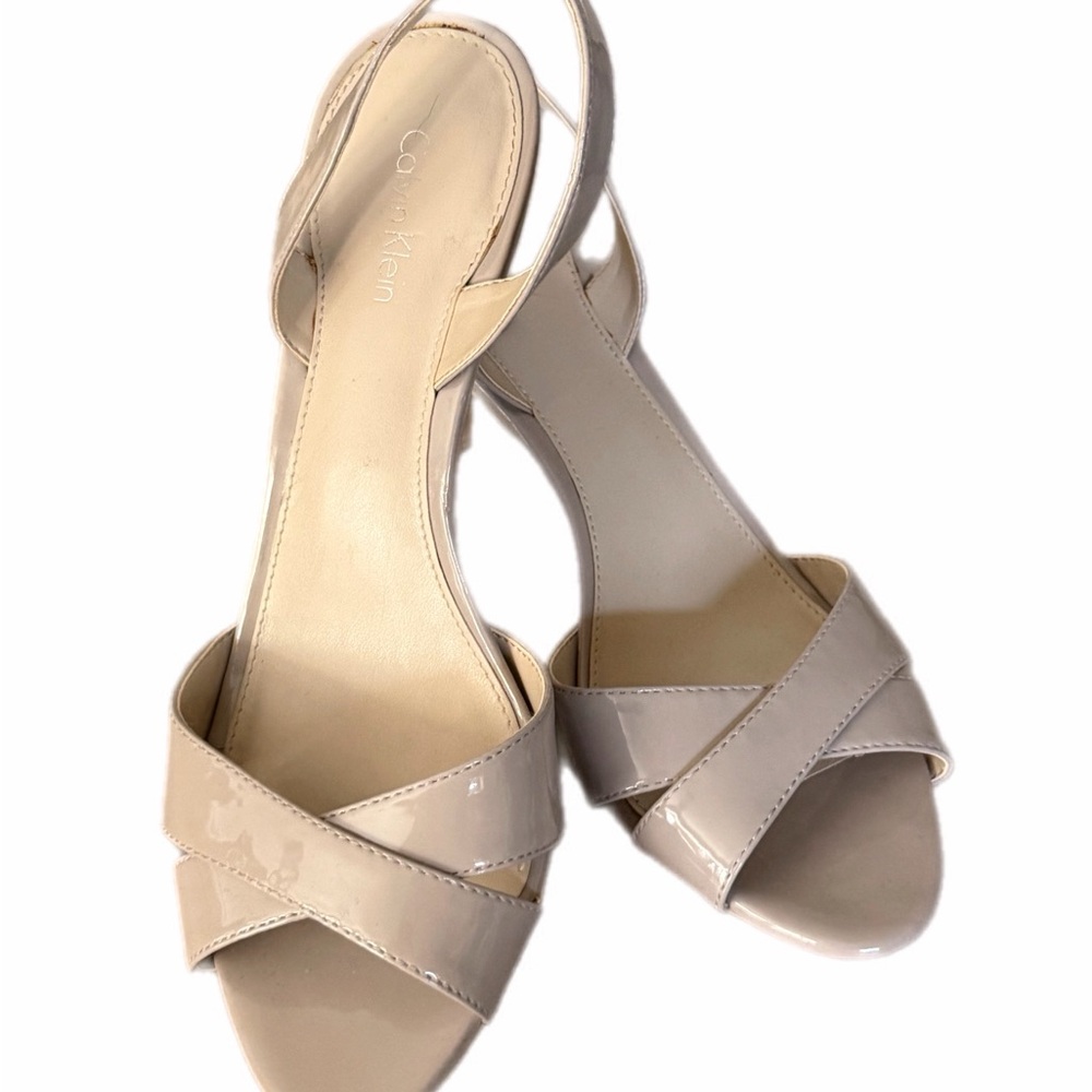 Calvin Klein Nude Patent Slingback Sandals